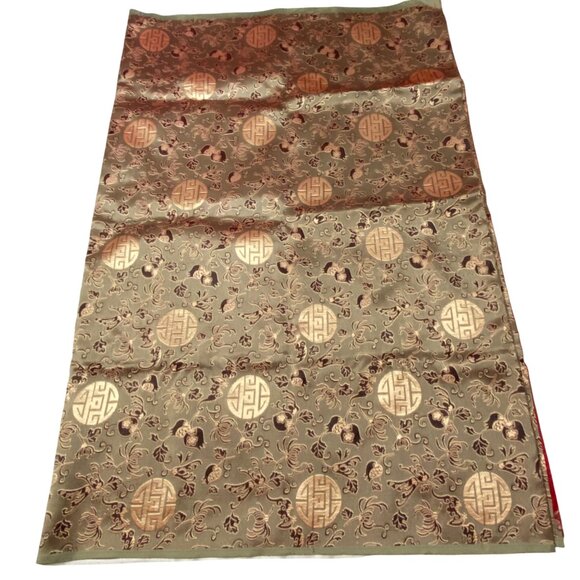 Asian Style Satin Brocade Fabric Floral Symbols Oriental Sewing Crafts 78" x 30" - Picture 13 of 13
